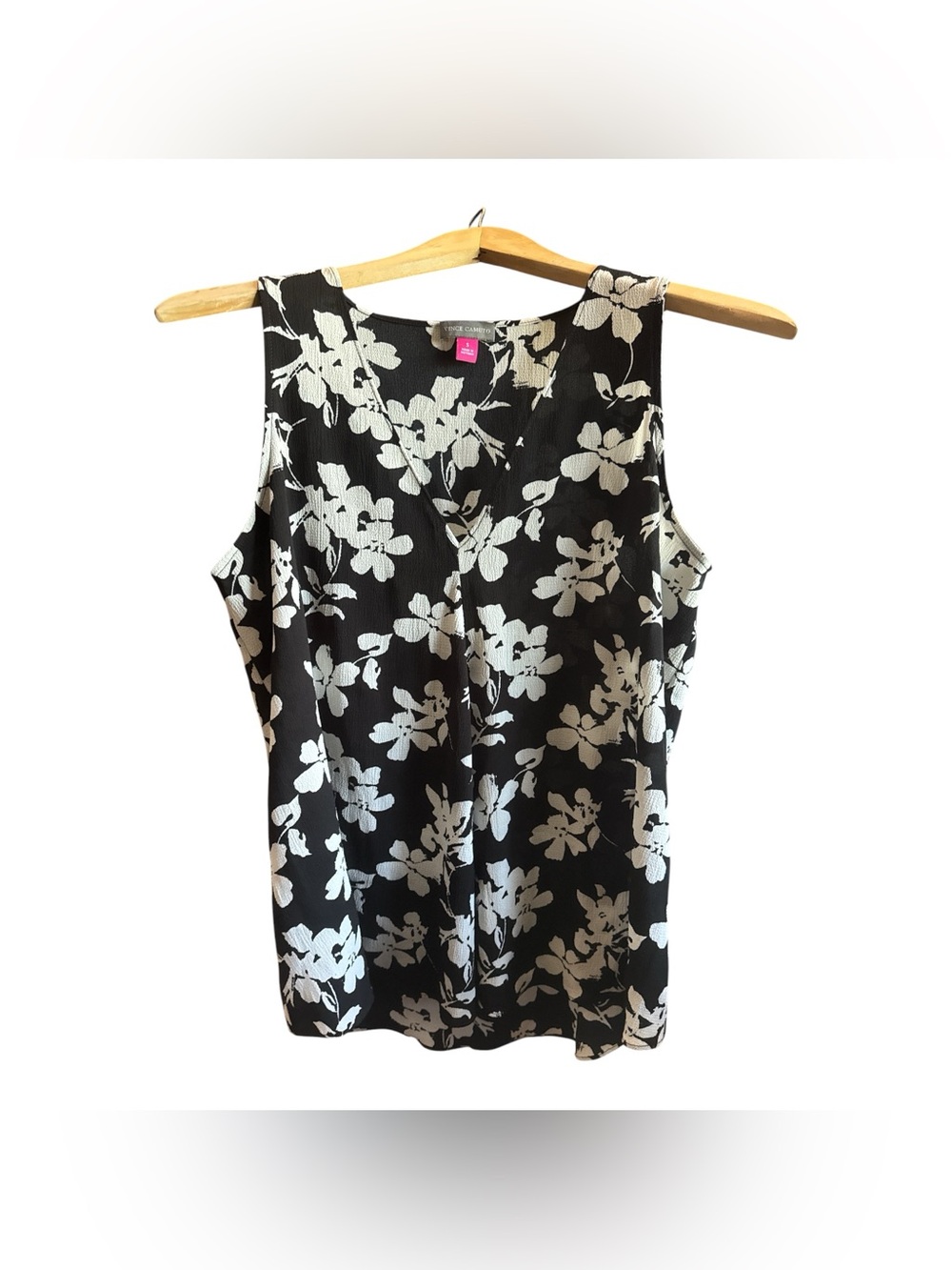 Vince Camuto Black Sleeveless V-Neck Camisole with White Floral Print Size Small